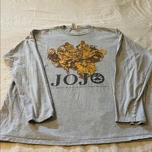 Gray anime Graphic  Long Sleeve Shirt- Jo Jo